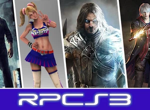 Логотип RPCS3 с изображениями персонажей из видеоигр на фоне.