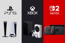 Консоли PlayStation 5, Xbox и Nintendo Switch на нейтральном фоне.