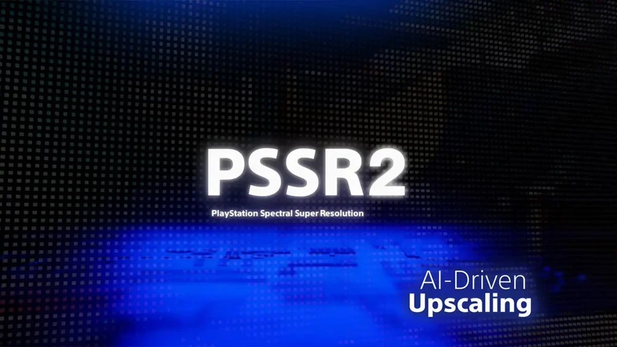 Логотип PSSR2 с текстом "AI-Driven Upscaling" на синем фоне.
